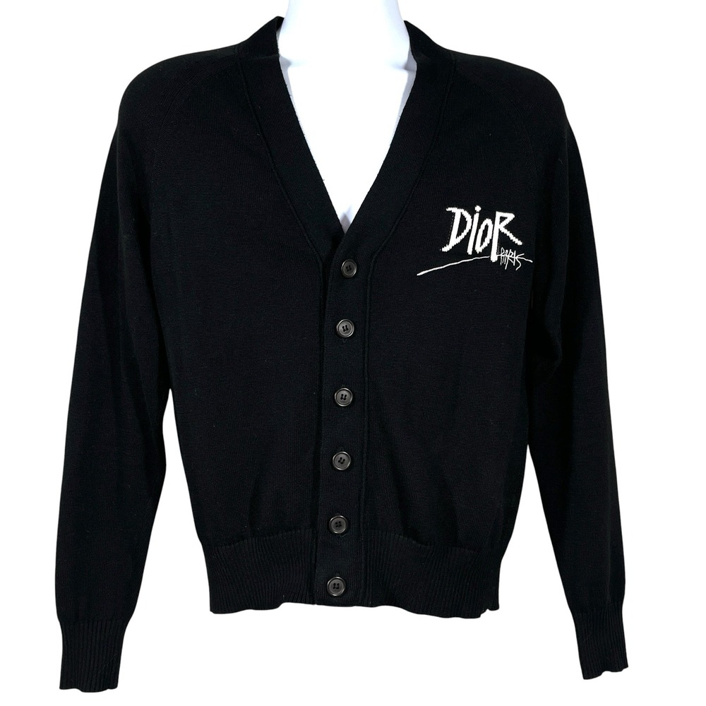 Dior x Shawn Stussy Pre-Fall 2020 Collection Cardigan Mens S Black 100% Cashmere